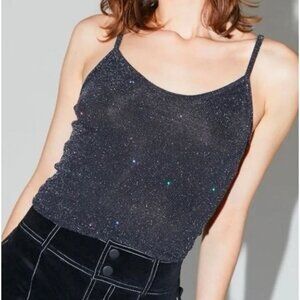 Urban Outfitters Womens Semi Sheer Sparkle Cami Tank Top Size m Black Glittery